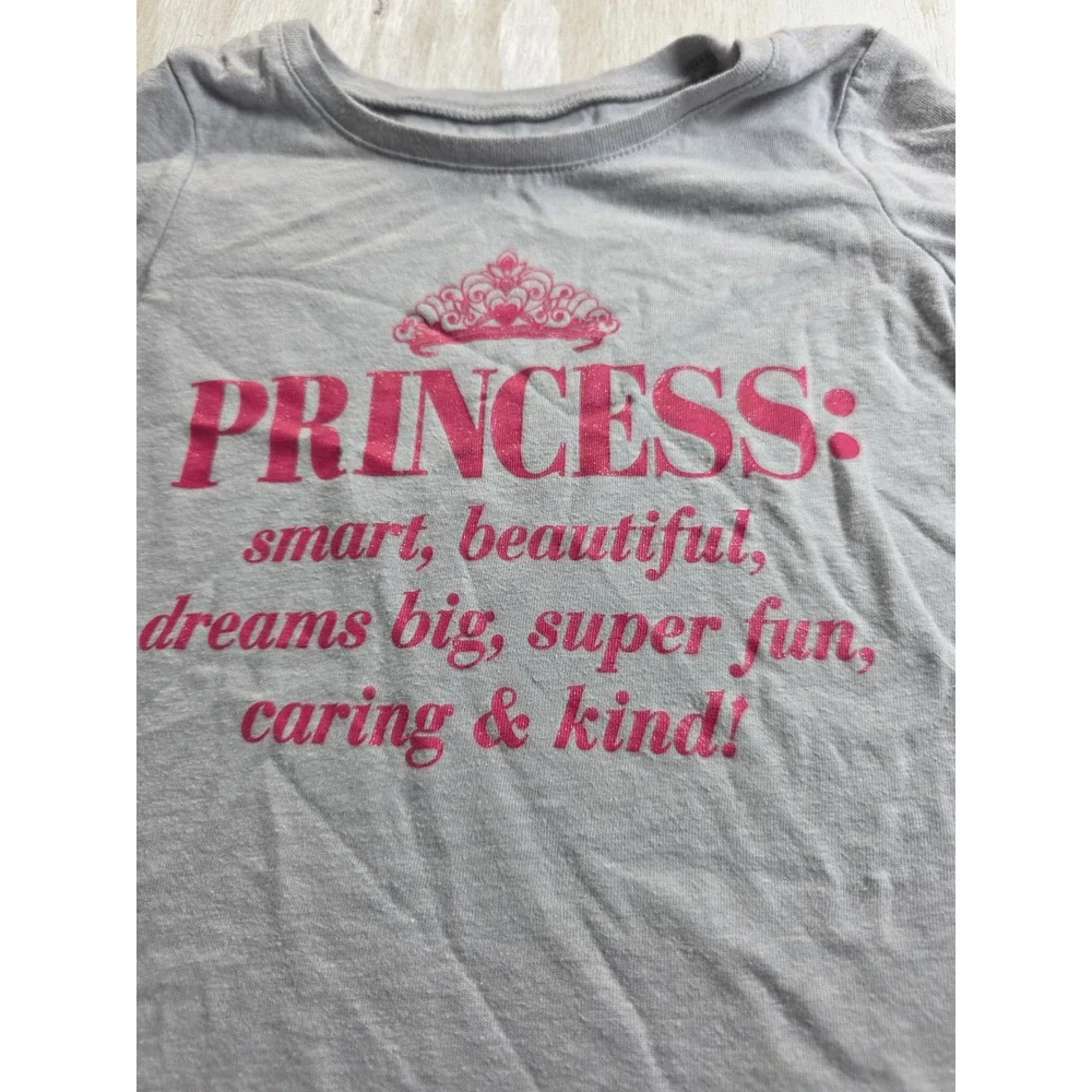 The Childrens Place Girls Gray Princess Glitter Graphic Long Sleeve Tee 3T